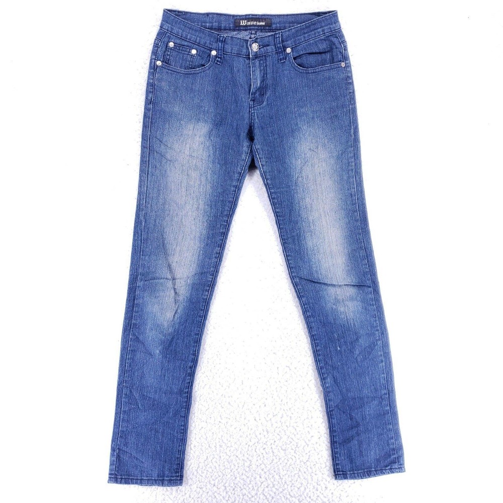 Wave Jeans Denim Cotton Women SZ 8 Blue Straight Stretch VTG Mid Rise 90s Slim